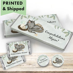 Dragon Baby Shower Party Decorations Cute Boho Dragon Egg Watercolor PRINTED CANDY BAR Wrappers Chocolate Bar Kiss Stickers Labels DR32