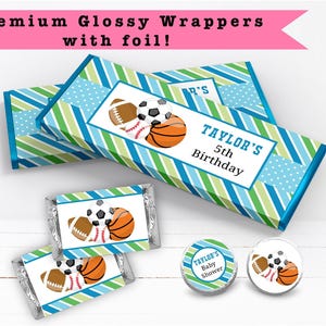 Vintage Sports Theme All Star - PRINTED CANDY WRAPPERS Chocolate Kiss Stickers -