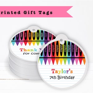 Coloring Crayon Art Colorful Rainbow - PRINTED GIFT TAGS - Thank You Card For Party Favor Bag Gable Box