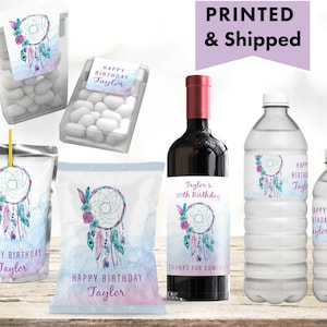 Dreamcatcher Boho Bohemian Tribal Feathers Dream catcher  Chip bag, Water Bottle, Juice Pouch Tic Tac Wine Champagne Labels