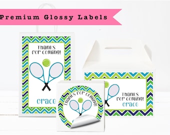 Tennis Sports Preppy Tennis Star Tennis Themed Party - PRINTED GLOSSY LABELS - For Party Favor Gift Bag Gable Box Round Square Stickers