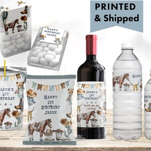 First Rodeo Country Western Boy Cowboy Littlest Cowboy Baby Horse Chip bag, Water Bottle, Juice Pouch Tic Tac Wine Champagne Labels RO07