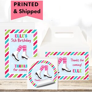 Ice Skating Party Ice Skates  Bright Colorful - PRINTED GLOSSY LABEL Party Favor Gift  Bag Gable Box Round Square Sticker IC01