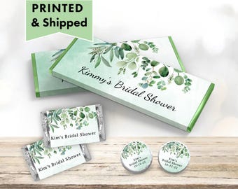 Eucalyptus Greenery Succulent Simple Elegant Watercolor  - PRINTED CANDY WRAPPERS Chocolate Kiss Stickers - EU01