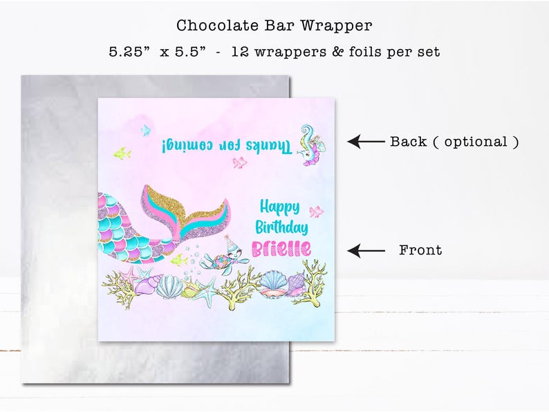 Mermaid Birthday Under the Sea Party Gold Glitter Turtle Pastel Hershey ...
