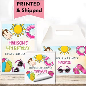 Fun in the Sun Birthday Pool Bash Summer Ice Cream Beach Swim Pink  - Glossy Labels For Party Favor Bags, Gable Boxes, & Round Stickers FU02