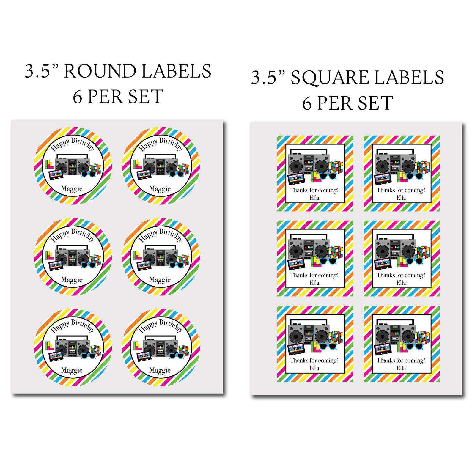 Totally 80's 1980 Eighties Retro Neon Theme - PRINTED GLOSSY LABELS for ...