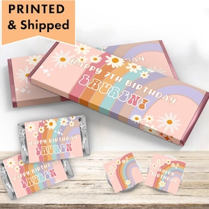 Groovy Boho Daisy Rainbow Retro Hippie Floral Peace  PRINTED CANDY BAR Wrappers Chocolate Bar Kiss Stickers Labels