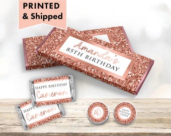 Rose Gold Metallic Sparkle Glitter Luxury – Any Age or Occasion  - PRINTED CANDY WRAPPERS Chocolate Kiss Stickers - GL01