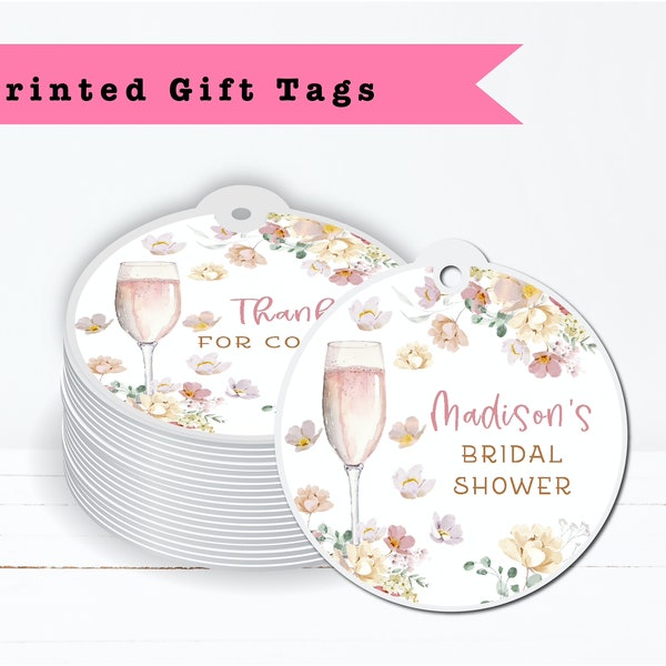 Petals and Prosecco Bridal Shower Pink Pastel Floral Champagne Glass Elegant - PRINTED GIFT TAGS -Thank You Note For Party Favor Bag Box