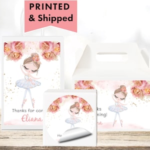 Pink Floral Gold Glitter Ballerina Ballet Tutu Birthday Cute  PRINTED GLOSSY LABELS For Party Favor Gift Bags Box Round Stickers BA01