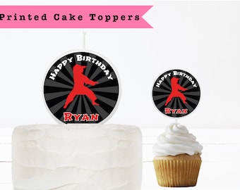 Karate Artes Marciales Silueta Judo Cumpleaños Rojo Negro Personalizado Vela Adorno para Tarta Palillos para Cupcakes Decoración para Tartas