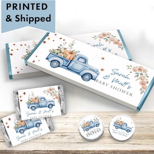 Little Pumpkin Is Almost Due Baby Shower Pumpkins Trucks & Baby Snugs  Hershey chocolate bar wrappers, mini candy labels kiss stickers