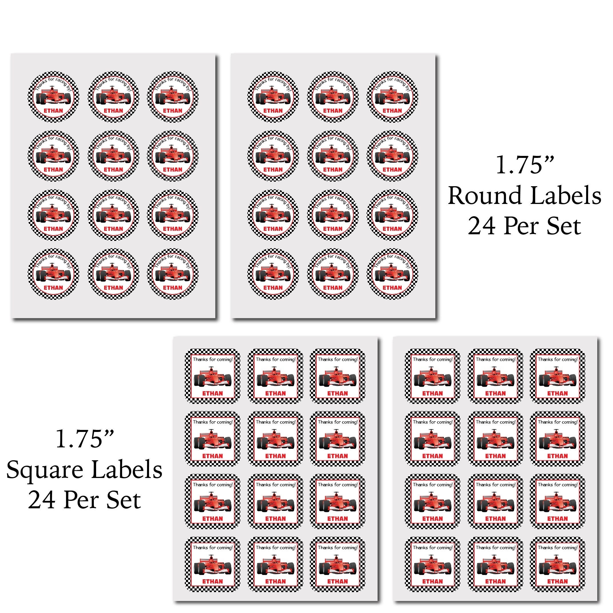 Red Race Car Checkered Flag Two Fast Racing PRINTED GLOSSY | Etsy