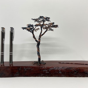 Hermoso azul, bronce, negro hueso bonsái business y bolígrafo Jarrah holder.