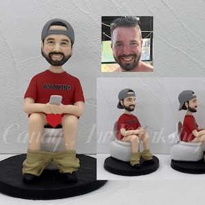 Man On Toilet bobblehead Custom, Funny Gift For Husband Brithday, Fool Gift For Boyfriend, Prank Toy Personalized, Bobble Head on Toilet