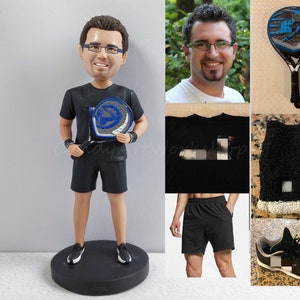 Custom Tennis Gift For Men, Customized Bobble Head Birthday Gifts, Personalized Badminton Bobblehead Cake Topper, Bespoke Tennis Art For Him
