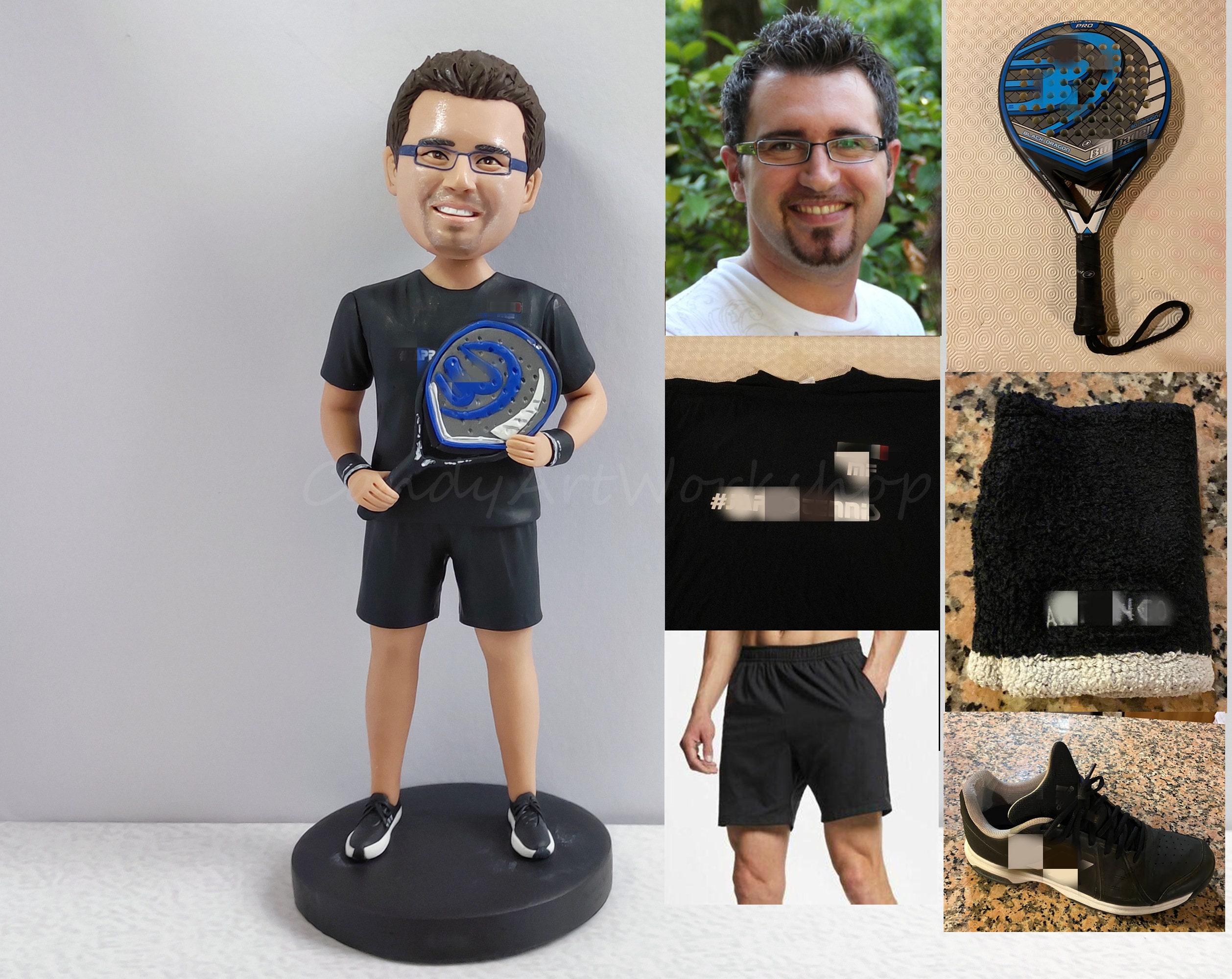 Custom Tennis Gift For Men, Customized Bobble Head Birthday Gifts, Personalized Badminton Bobblehead Cake Topper, Bespoke Tennis Art For Him