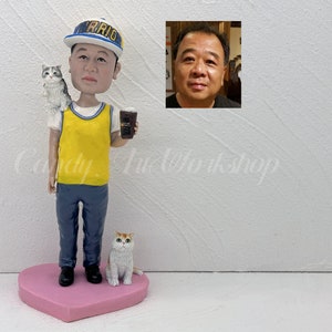 Geburtstag Cake Topper Custom alles Gute zum Geburtstag Geschenk für Mann, Freund, Papa, Custom Man Bobblehead mit Haustier, Hund, Katze, Tier, Geschenk für ihn