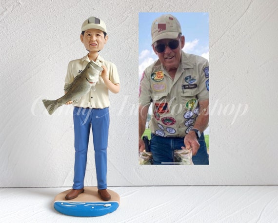 Fishing Lover Gift Custom Bobblehead, Personalized fishman and Trout Figurine, Miniature, Ornament, Fish Decor For Dad, Huasband, Boyfriend