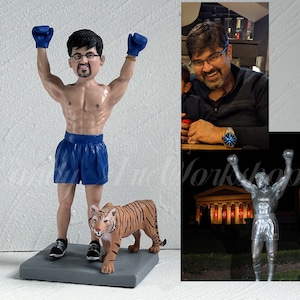 Boxer Bobblehead Custom, Personalized Gift for Boxing Lover, Customized Figure for Husband, Boyfriend, He-man Male Friend with Tiger