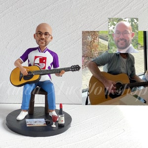 Guitar Player Bobblehead Custom - Handmade Personalized Musician Figurine, Music Gift For Husband’s birthday, Gift For Him, Boyfriend