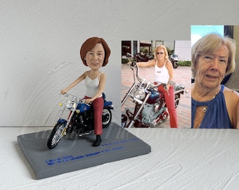Mom On Motorcycle Bobblehead Custom, Personalized Mama Bobblehead From Old Photo, Grandma Birthday Gift, Mom Christmas Gift, GIft For Her