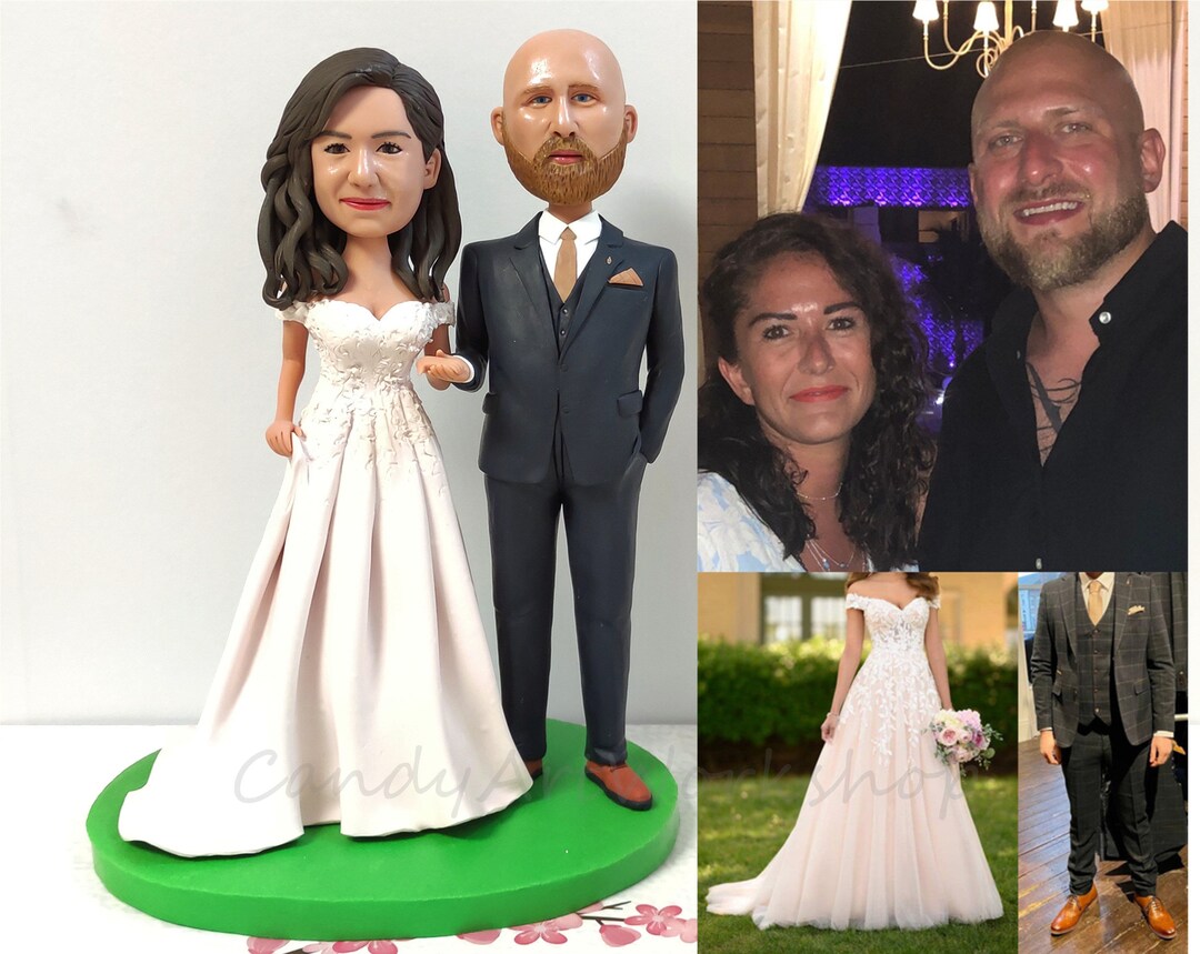 Custom Wedding Cake Topper, Personalized Bobblehead Couple, Custom