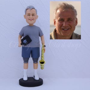 Custom Man Bobblehead With Saxophone & Cricket, Birthday Gift For Dad, Personalized Birthday Cake Topper For Husband, Romantic Gift For Him