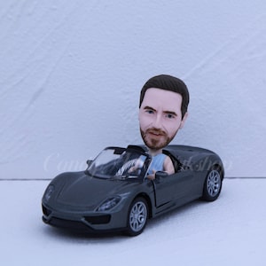 Custom Bobblehead In Race Car, Custom Driver Figurinie In A Convertible, Personalized Racer Bobblehead On Dashboard, Drive Safe Dad Ornament
