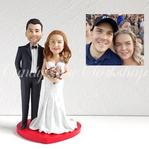 Custom Wedding Cake Topper - Personalized Handmade Figurines for Wedding, Anniversary, and Bridal Shower Decorations, Couple Bobbleheads