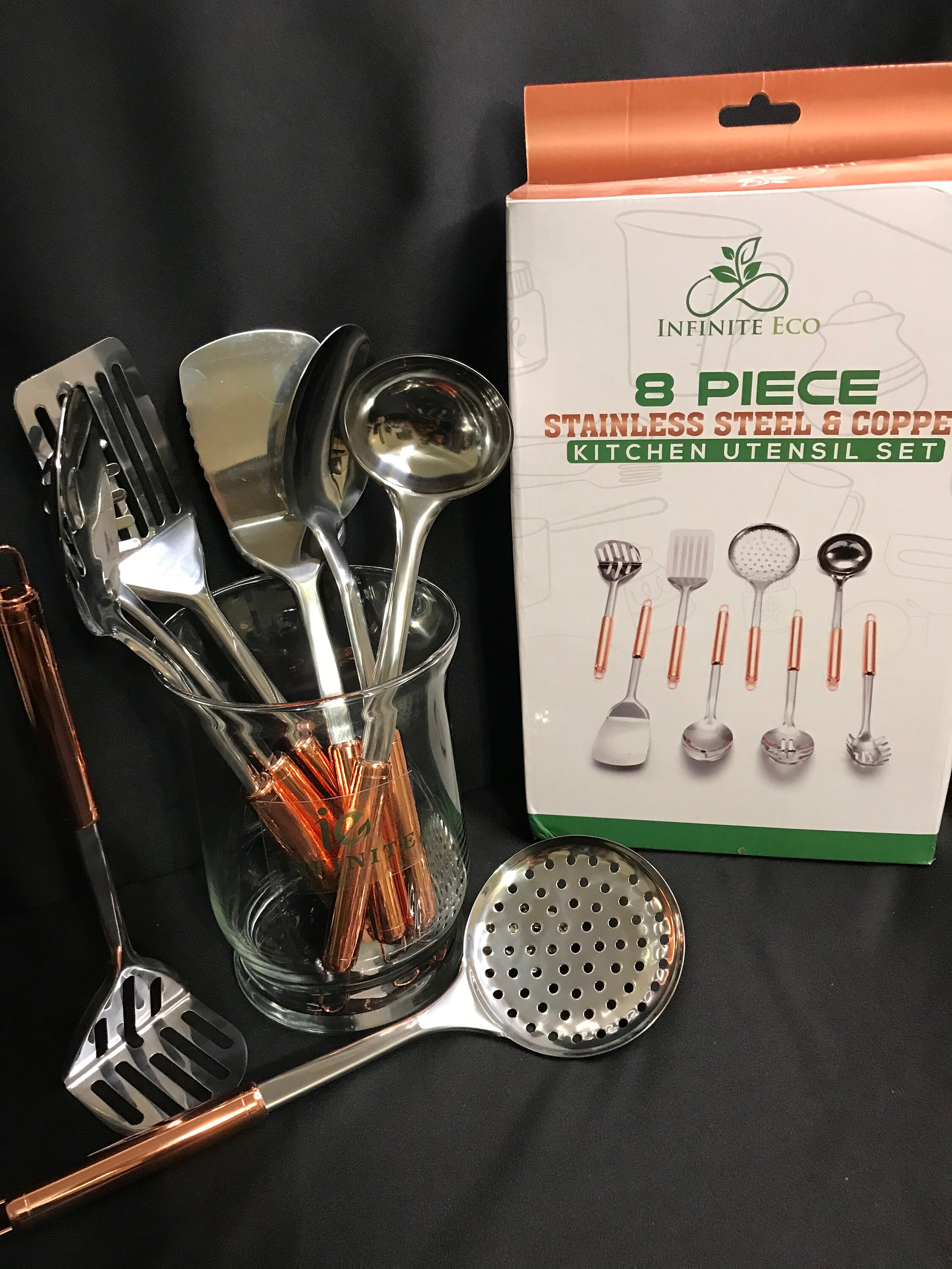 8 Piece Copper Kitchen Utensil Set Etsy
