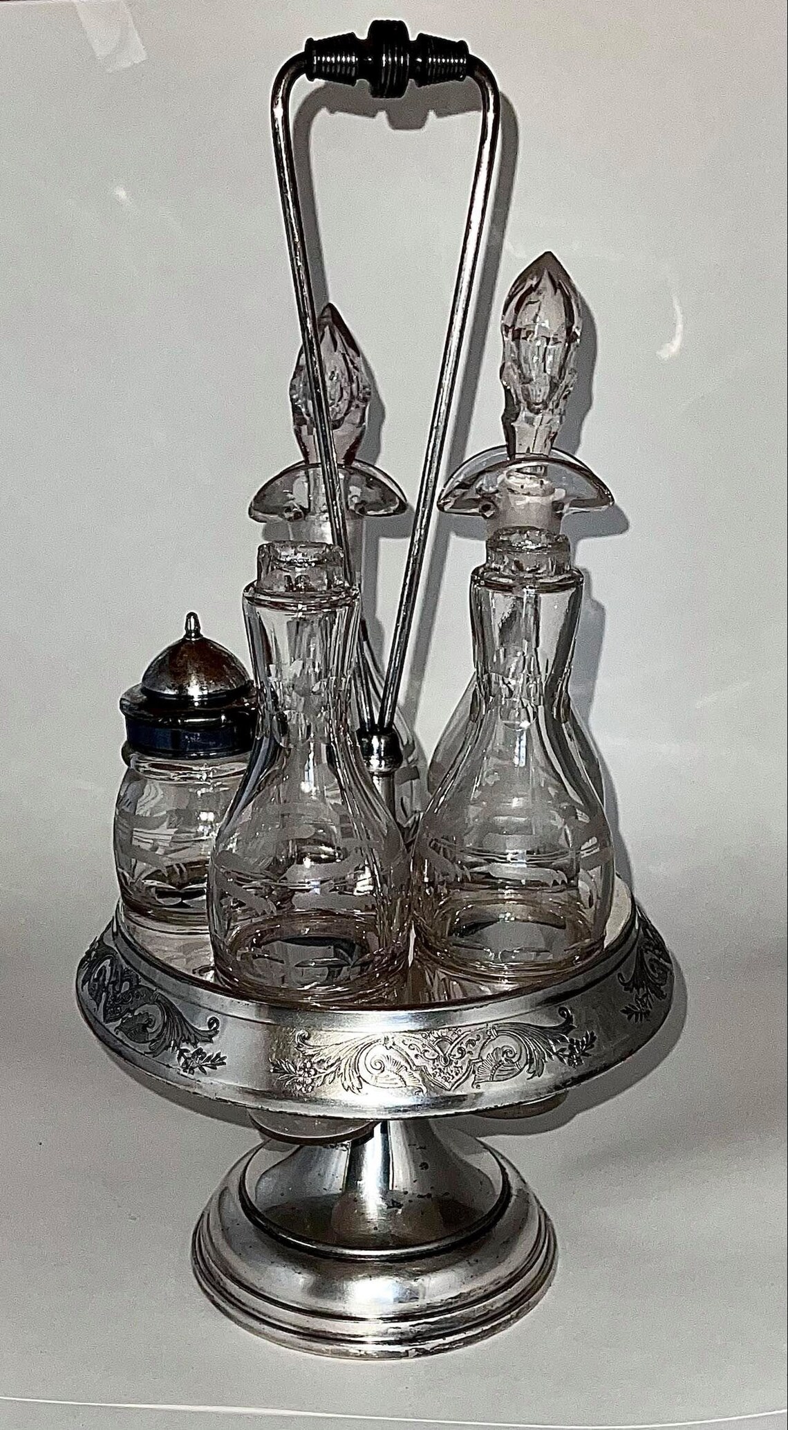 Antique Victorian castor bottle set etched glass cruet Etsy