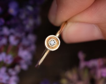 Anillo SUNSPIRANT, elegante y atemporal anillo de oro, 333, 585, 750, oro amarillo sostenible, diamante, hecho a mano por un orfebre, anillo de compromiso, regalo para ella