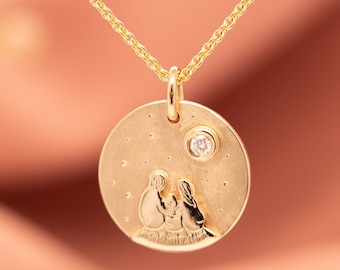 Feiner Personalisierter Familien Anhänger aus 585er Gold mit Diamant, handgefertigt, Goldschmiede, Taufe, Muttertag, Geschenk, zur Geburt