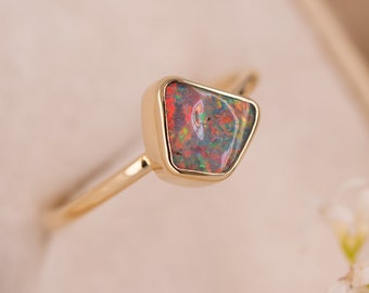 Opal Ring aus 585er Gelbgold, Boulder, außergewöhnlich, Solitär Goldschmiede, Fine Jewelry elegant, Geschenk für sie
