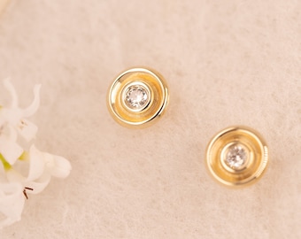 SONNENFUNKE Ohrstecker aus 333, 585, 750 Gold mit Diamant, zart, schlicht, Hochzeit, Geschenk, Goldschmied, fein, Echtgold, klassisch, edel