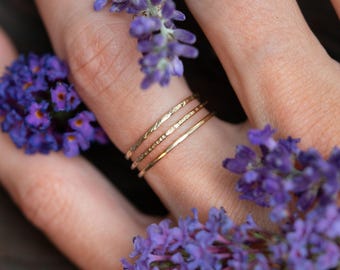 Fine, delicate stacking gold ring made of solid 333, 585, 750 yellow gold (8k, 14k, 18k), hammered goldsmith design, thin stacking ring, partner ring, textured finish