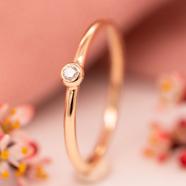 Diamond rose gold engagement ring 585 750 gold minimalist diamond ring solitaire goldsmith fine jewelry elegant personalized gift