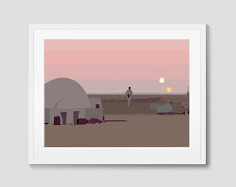 Twin Suns - Luke Skywalker - A New Hope - Star Wars minimalist print - room decor