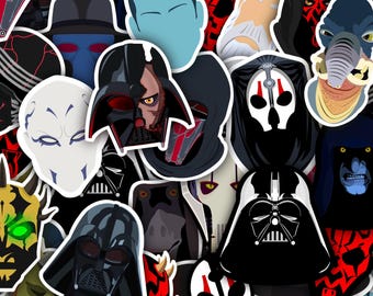 Naklejki winylowe z motywem złoczyńców i ciemnej strony Gwiezdnych Wojen | Darth Vader | Maul | Thrawn | Dooku | Cad Bane | Revan | Prezenty Gwiezdnych Wojen | PrintsbyPorkins