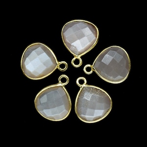 Chocolate Moonstone 12mm Heart Shape Bezel Charms,Chocolate Moonstone Connector Bezel,Chocolate Moonstone Pendant,Brass Gold Plated bezels
