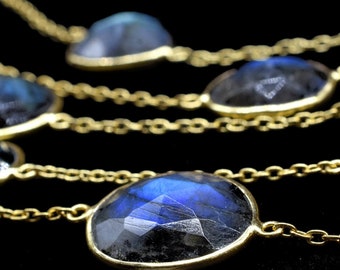 Blue Flashy Labradorite connector link Chain-Natural Labradorite Bezel Chain,Labradorite Oval Shape Connector Chain,Labradorite bezeld chain
