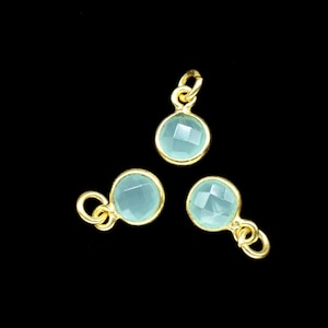 Aqua Chalcedony Connector,6mm round Connector,tiny Connector,jewellery making Connector,single bail Connector,925 silver bezel,gold plated,