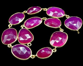 Heiße rosa Chalcedon vergoldete Lünette Verbinderkette, rosa Chalcedon Stecker Kette, freie Form Lünette Verbinderkette, Lünette Station Ketten