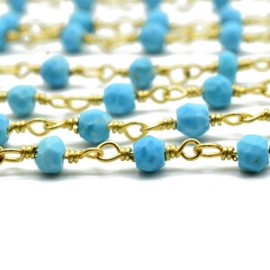 Turquoise 3mm Beaded Chain,Beaded Gold Plated Rosary Chain,Turquoise Rondelle Faceted Rosary Chain,jewelry Making,Finding,Bulk Roll Wire