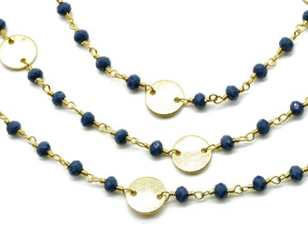 Cadena de cuentas de ágata azul 3mm, cadenas de rosario de ágata azul, cadena de envoltura de alambre de ágata azul, cadena de latón, cadena de fabricación de joyas, cadena de rosario, encantos de latón