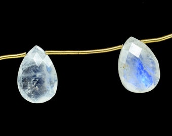 Briolettes de lágrima de piedra lunar arcoíris natural de 9 x 13 mm, Briolettes de pera facetadas, Piedra preciosa calibrada, Cuentas para hacer joyas de piedra lunar con corte a cuadros,