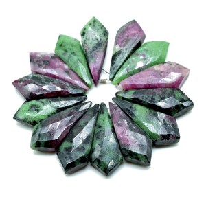 Natural Ruby Zoisite 9x27mm Faceted Briolettes,Green Raspberry Pink Semi Precious Gemstones,Ruby Zoisite Drilled Pear quality Briolettes