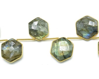 Natural Labradorite 15mm Faceted Hexagon Shape Connector Strand,Labradorite Brass Connectors,Labradorite Gemstone Hexagon Pendant Jewellery